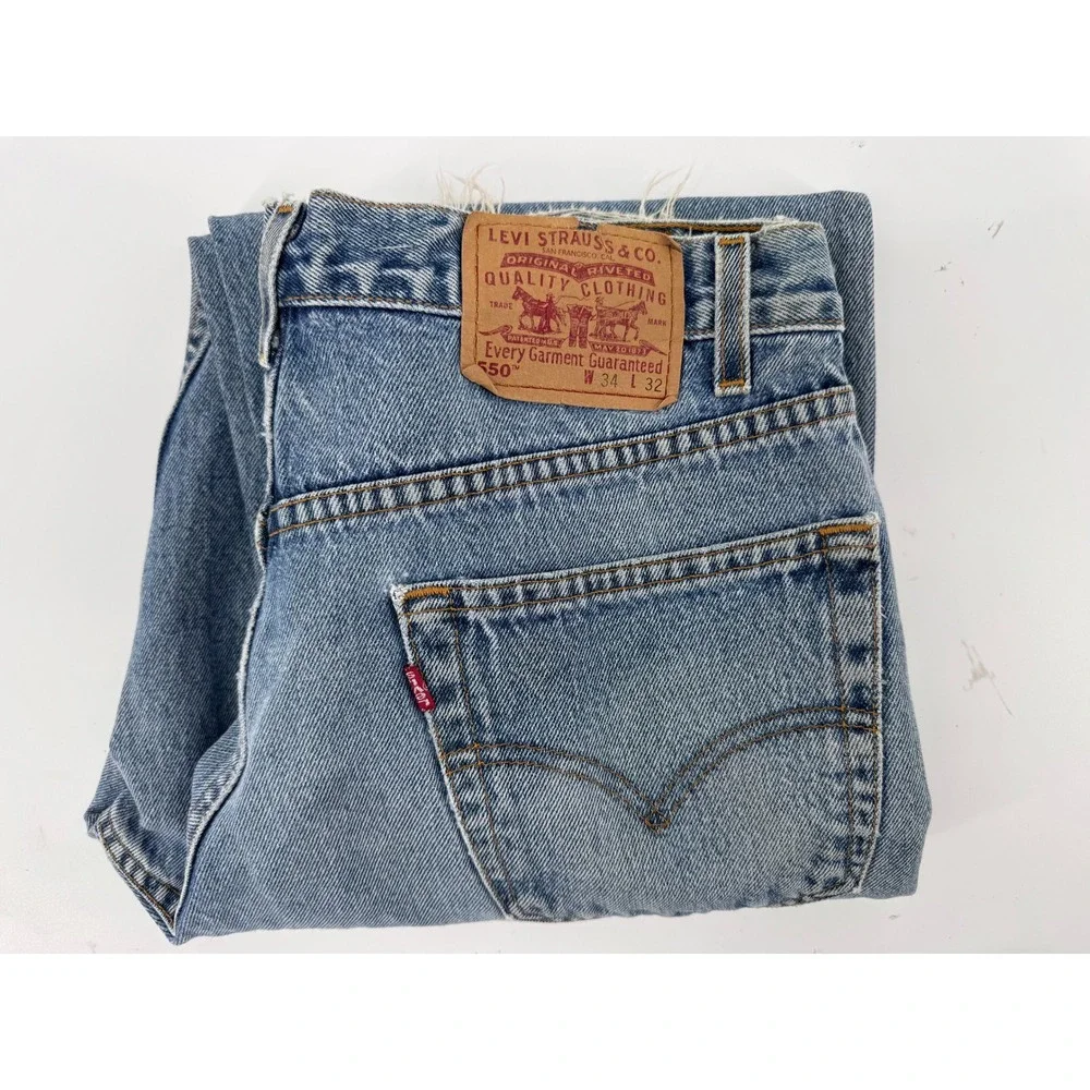 Levi 550 Relaxed Fit Jeans Mens Real Measurements W32 L32‎ Blue Denim Distressed